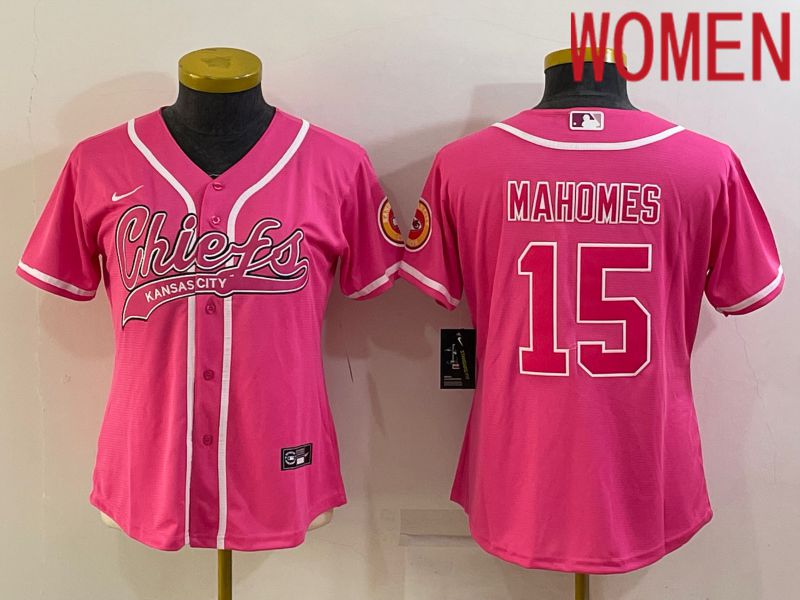 Women Kansas City Chiefs #15 Mahomes Pink 2022 Nike Co branded NFL Jerseys